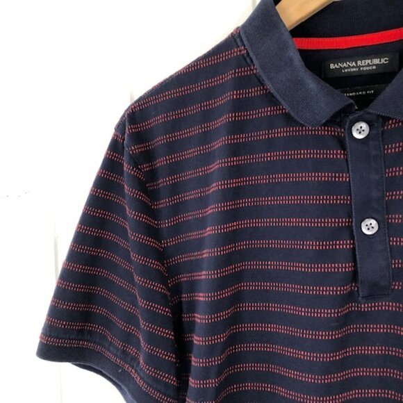 Banana Republic Men's Blue & Red Striped Polo Shirt Large - Picture 3 of 8